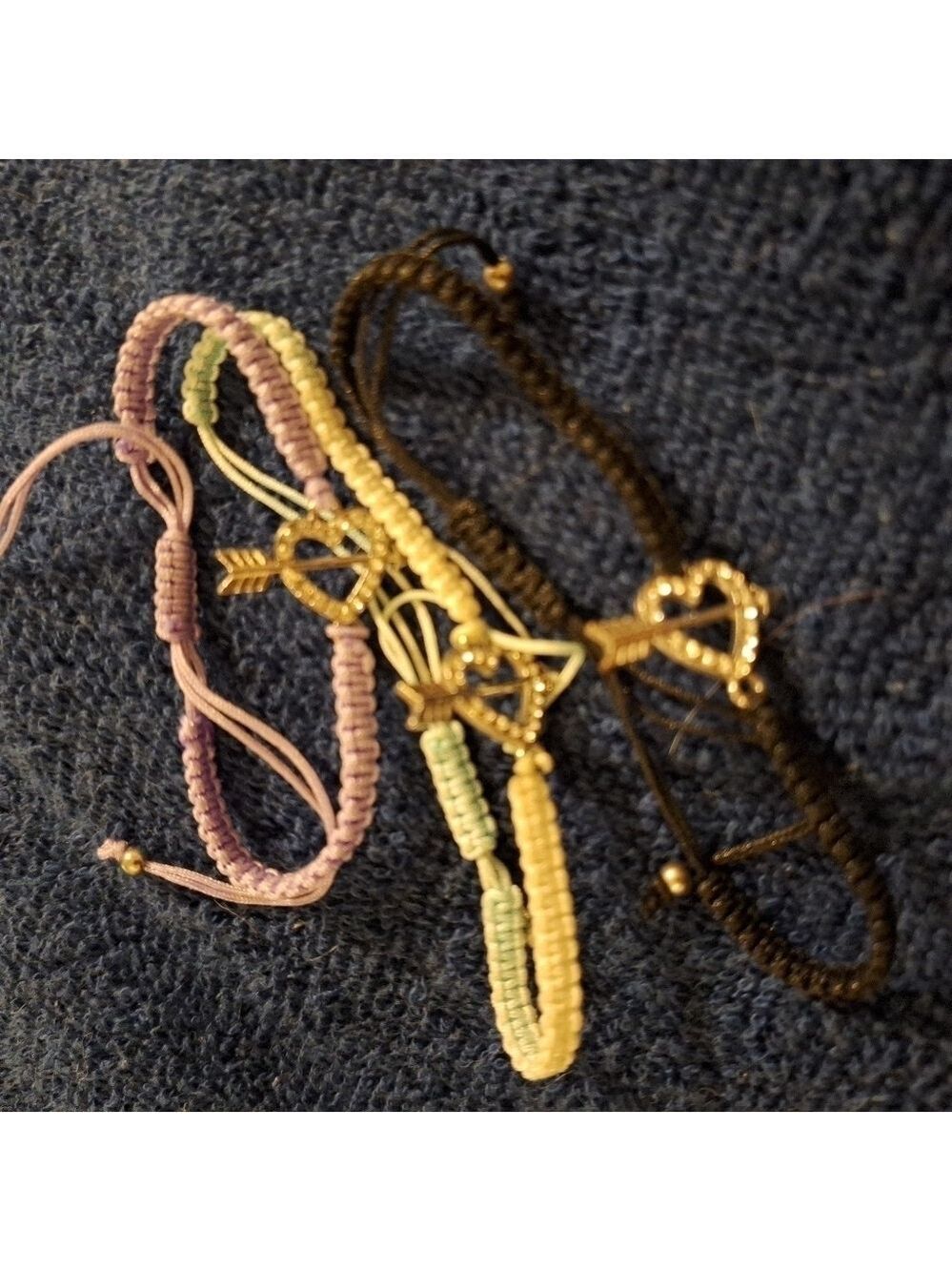 Three Adjustable Pull Tie Heart Bracelets